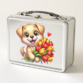愛らしい子犬の金属弁当箱 メタルランチボックス (正面)