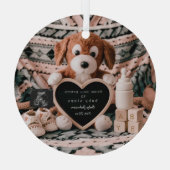 愛らしい子犬のplushy妊娠の発表 ガラスオーナメント (裏面)