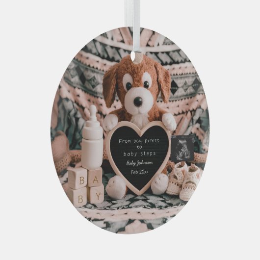 愛らしい子犬のplushy妊娠の発表 ガラスオーナメント (正面右)