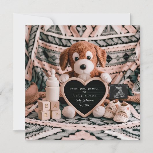 愛らしい子犬のplushy妊娠の発表 シーズンカード (正面)