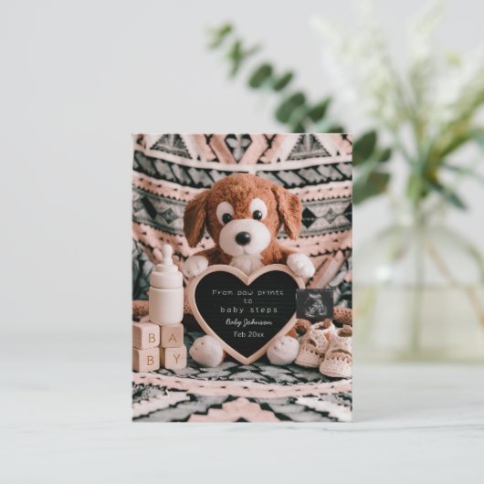 愛らしい子犬のplushy妊娠の発表 ポストカード (スタンド正面)