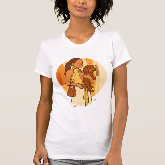 愛らしい子犬を持つドッグママのイラスト Tシャツ (正面)
