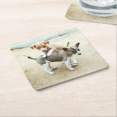 愛らしい子犬遊ズオンビーチ スクエアペーパーコースター (アングル)