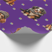 愛らしい子犬1クリスマスホリデーオンパープル ラッピングペーパー (角)