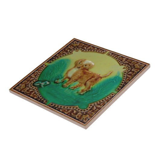 愛らしい子犬&フロッグアンティークレプロフェイクレリーフ、 浮き彫り タイル (側面)