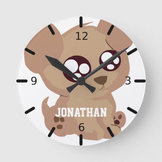 愛らしい子犬 ラウンド壁時計 (正面)