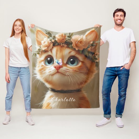 愛らしい子猫かわいらしピンクの花蝶 フリースブランケット (インサイチュ)