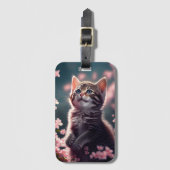 愛らしい子猫が咲くさくらんぼ ラゲッジタグ (正面縦)