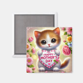 愛らしい子猫が母の日のハートを持っている マグネット (正面/裏面)