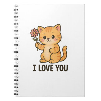 愛らしい子猫が花を持っている – I LOVE YOU かわいい ノートブック