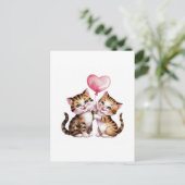 愛らしい子猫とハート風船 ポストカード (スタンド正面)