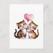 愛らしい子猫とハート風船 ポストカード (正面)