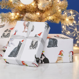 愛らしい子猫のクリスマスパターン ラッピングペーパー