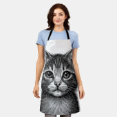 愛らしい子猫のスケッチ エプロン (着用した状態)