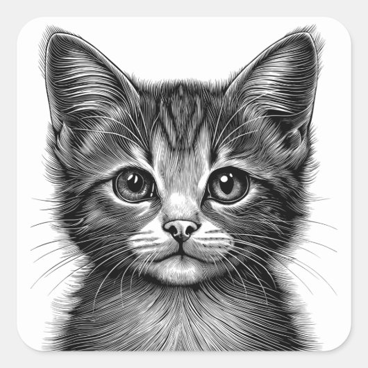 愛らしい子猫のスケッチ スクエアシール (正面)