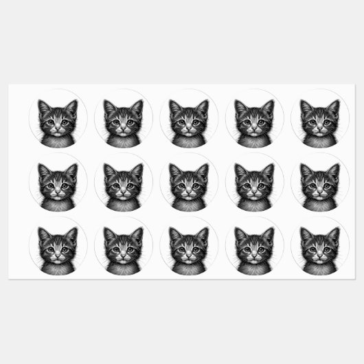 愛らしい子猫のスケッチ ラベル (シート)