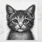愛らしい子猫のスケッチ ワインラベル (シングルラベル)