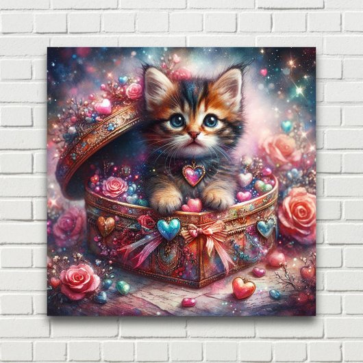 愛らしい子猫のハートボックスアレンジメントフラワーギフト ポスター