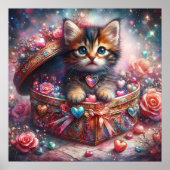 愛らしい子猫のハートボックスアレンジメントフラワーギフト ポスター (正面)