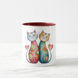 愛らしい子猫のペアのカラフルコーヒーマグカップ マグカップ