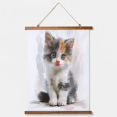 愛らしい子猫の水彩アート ハンギングタペストリー 吊り下げ型タペストリー (正面)