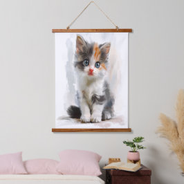 愛らしい子猫の水彩アート ハンギングタペストリー 吊り下げ型タペストリー
