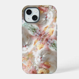 愛らしい子猫の花柄 キャットラバー iPhone 15ケース