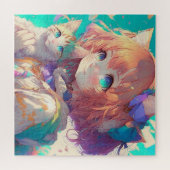 愛らしい子猫を持つアニメの少女 ジグソーパズル (横)