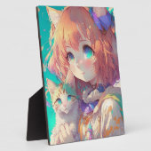 愛らしい子猫を持つアニメの少女 フォトプラーク (側面)