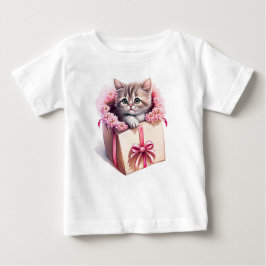 愛らしい子猫を箱に入れた誕生日 ベビーTシャツ