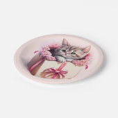 愛らしい子猫を箱に入れた誕生日 ペーパープレート (アングル)