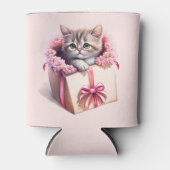 愛らしい子猫を箱に入れた誕生日 缶クーラー (正面)