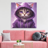 愛らしい子猫を紫のフード付きスウェットシャツ キャンバスプリント (インサイチュ (リビング))