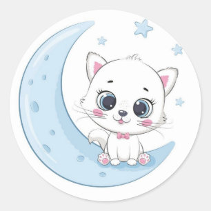 愛らしい子猫オンザムーン ラウンドシール