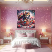 愛らしい子猫ハート箱の花 ポスター