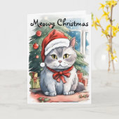 愛らしい子猫水の色のスタイルムオイクリストマ カード (黄色い花)