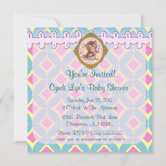 愛らしい子猫用ベビーシャワーイベントアナウンス- 招待状 (正面)