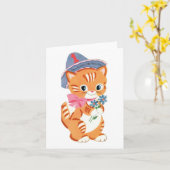 愛らしい子猫1歳の誕生日 カード (黄色い花)