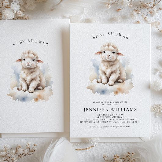 愛らしい子羊のベビーシャワー招待状