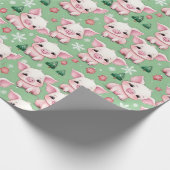 愛らしい子豚のクリスマスグリーンホリデーラップ ラッピングペーパー (角)