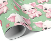 愛らしい子豚のクリスマスグリーンホリデーラップ ラッピングペーパー (ロールコーナー)