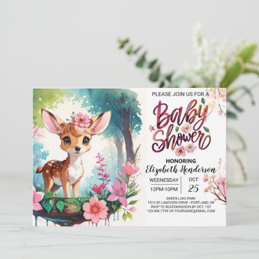 愛らしい子豚の花の女の子の赤ちゃんシャワー 招待状 (スタンド正面)