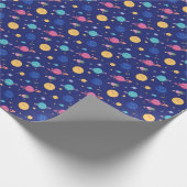 愛らしい宇宙デザイン：笑顔の惑星とショオチン ラッピングペーパー (角)