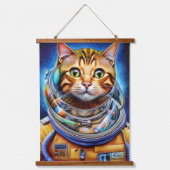 愛らしい宇宙猫抽象芸術アート 吊り下げ型タペストリー (正面)