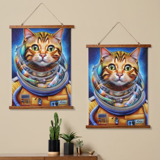 愛らしい宇宙猫抽象芸術アート 吊り下げ型タペストリー (非対称)