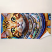 愛らしい宇宙猫抽象芸術作品 ビーチタオル (正面)