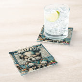 愛らしい寿司職人パピー ガラスコースター (アングル)