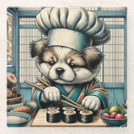愛らしい寿司職人パピー ガラスコースター