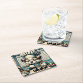 愛らしい寿司職人パピー スクエアペーパーコースター (インサイチュ)