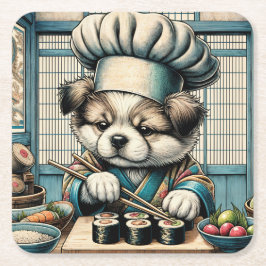 愛らしい寿司職人パピー スクエアペーパーコースター